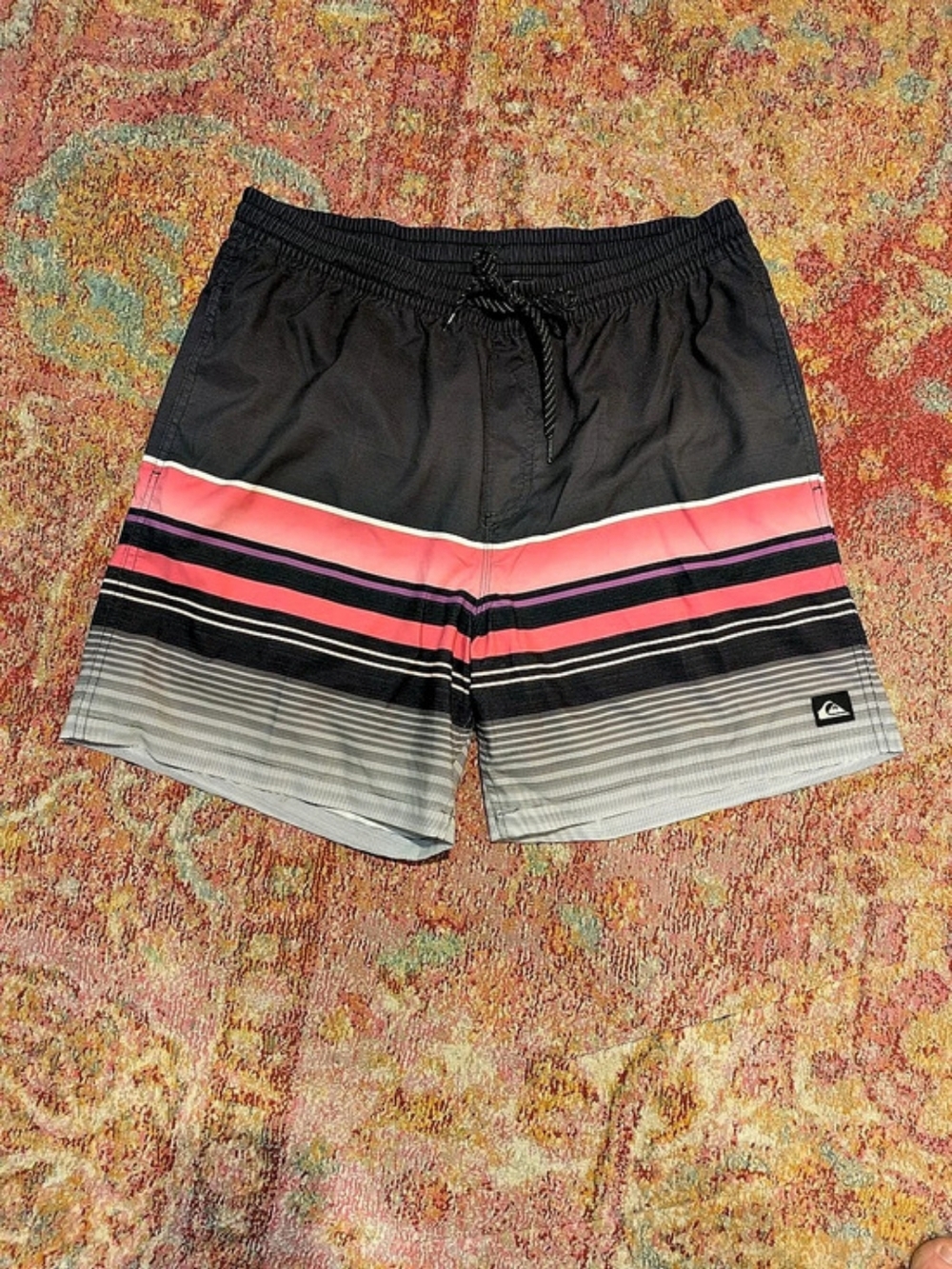 Quiksilver Mens Striped Boardshorts Swim Trunks Pink Grey Size XL